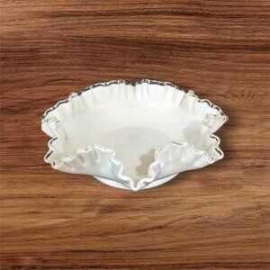 Fenton Silver Crest Shallow Milk Glass Bowl with Crimped Edges, 1950s cottage 11